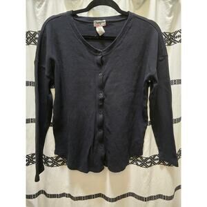 Wrangler Shirts black waffle knit round neck button cardigan shirt large